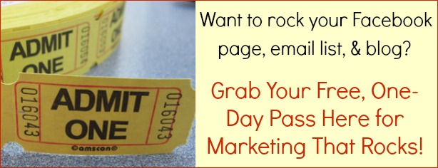 Free One Day Pass to Marketing That Rocks - FelicityFields.com, Online Marketing, Facebook, Email Lists, Blogs, MailChimp, Training, Videos, How To, Strategy